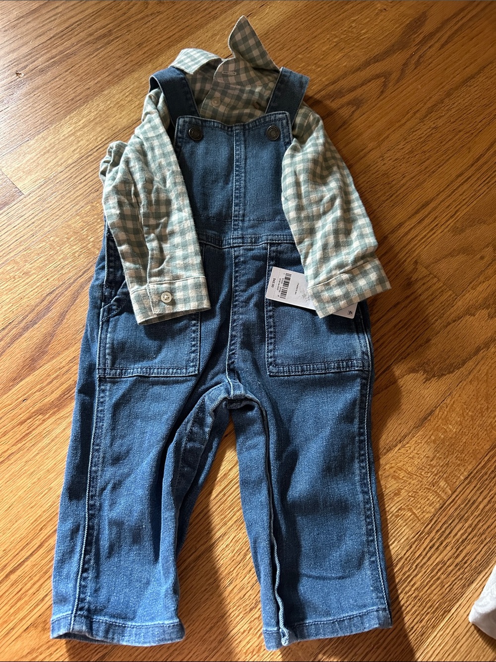 12m Denim Overalls in Blue with Green Plaid Shirt